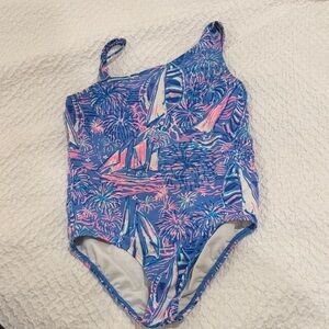 Lilly Pulitzer girls size 5 One-Shoulder Swimsuit - Blue and Pink